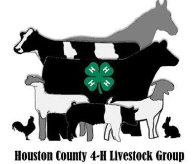 Silhouettes of livestock animals behind the 4-H logo